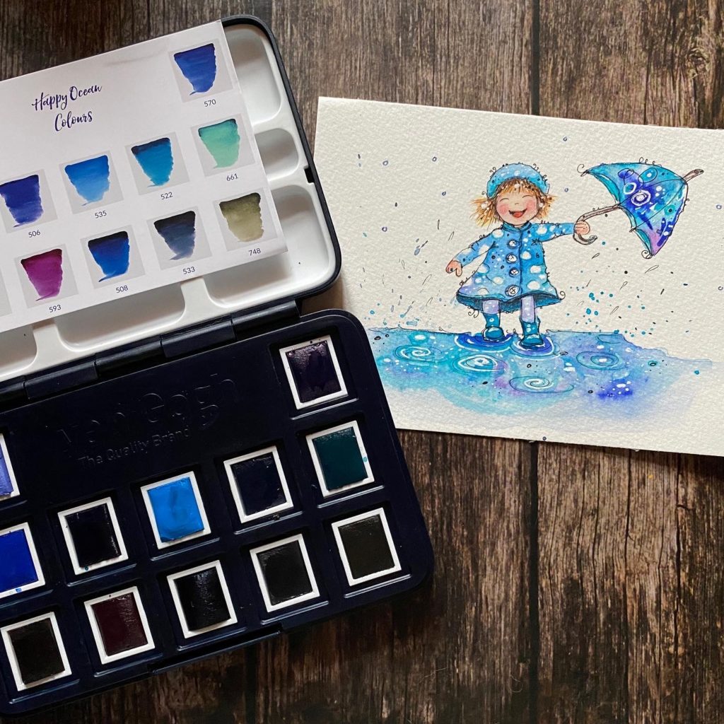 Happy Painting Aquarellkasten Happy Ocean Colors und Bild Pfützen hüpfen